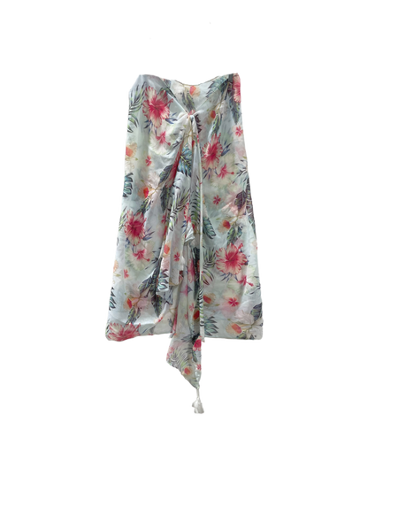 Love Story Tropical Print Lightweight Sheer Scarf and Short Sarong