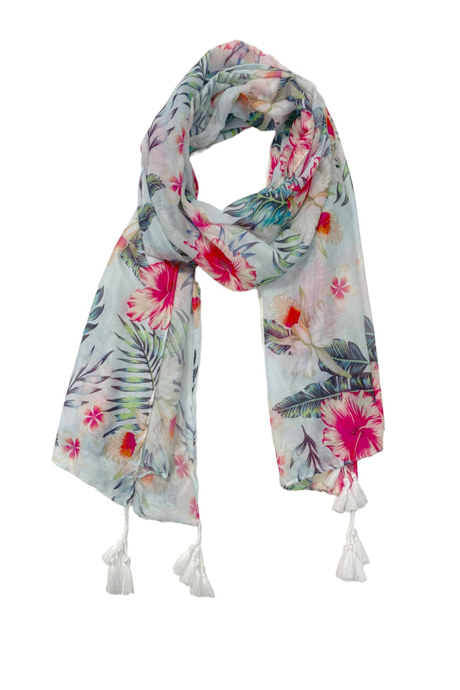S213 Love Story Tropical Print Lightweight Sheer Scarf and Short Sarong