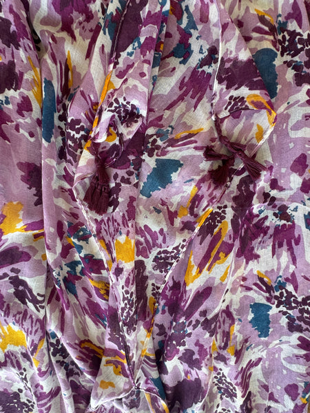 Maxi Halter Tassel Sundress Coverup  in Tropical Splash Purple-Blue Print