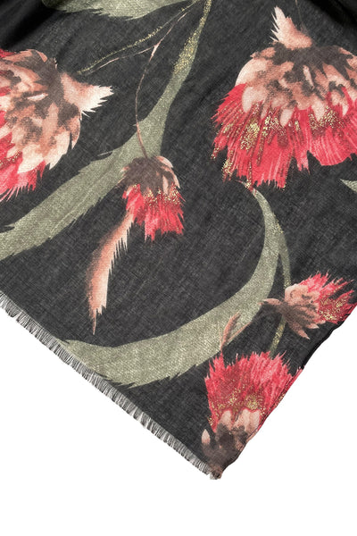 Summer Romance Metallic Accent Large Scale Flower Wrap Scarf Sarong