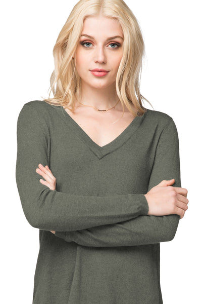 Adalyn Double Layer V Neck Sweater Cotton Cashmere Soft Blend