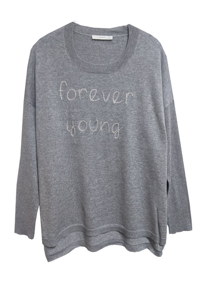 Zen Jane Drop Shoulder Crew "Forever Young" Embroidery