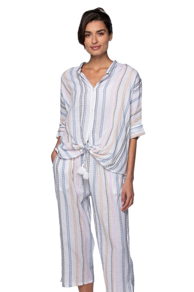SLCBPCO-ParadiseShells-100% Cotton Multi Stripe Crop Drawstring Tassel Bech Pants 2