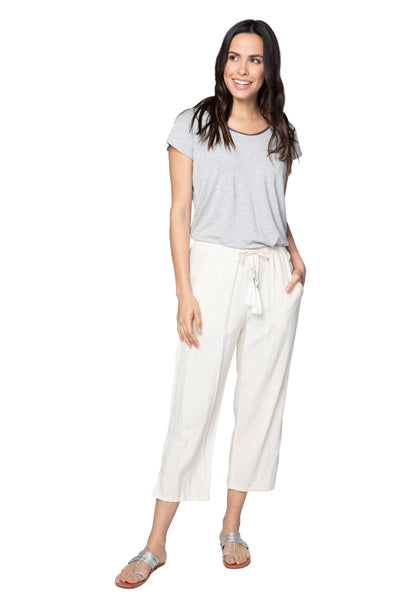 Linen Blend Crop Drawstring Tassel Beach Pants