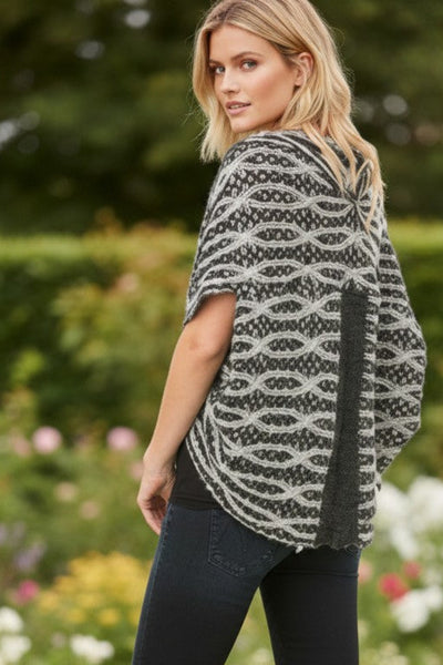 SLF14S1-BLACK-Almost Vintage Chunky Stitch Sweater Knit Throw On Shrug