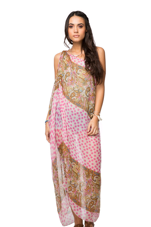 Free Spirit Multi-Wear Coverup Vest Dress in Dotted Paisley Print