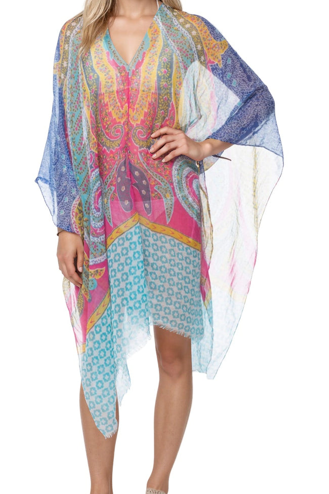 SLKMDP2_Pink_1 Paisley Stamp Print Sheer Coverup Kaftan