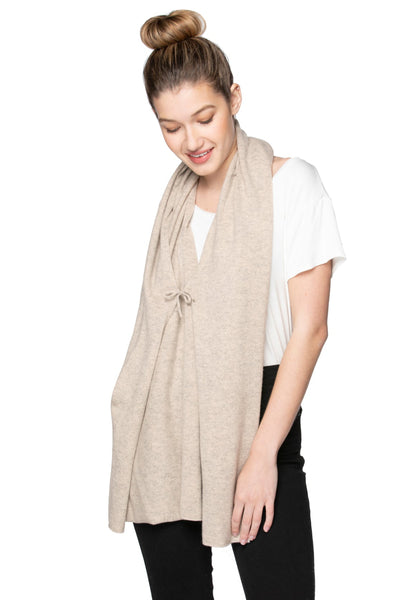 100% Cashmere Harlow Multi Wear Wrap Poncho Scarf almond color