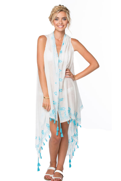 Long Draped Vest in Floral Loops Embroidery