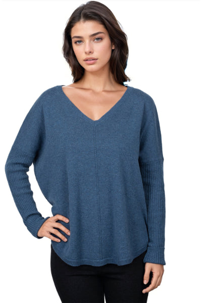 Nelly Washable Cashmere V-neck Pullover in Fall Colors