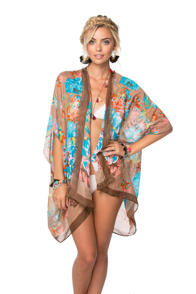 Rosie Print Woven Kimono Coverup