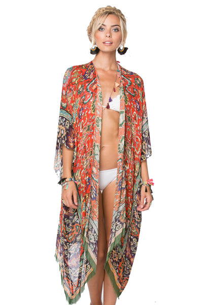 Masala Print Kimono Coverup