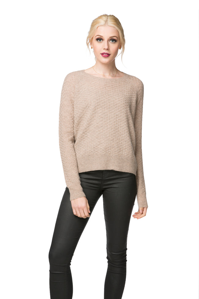 100% Cashmere Basket Weave Crew