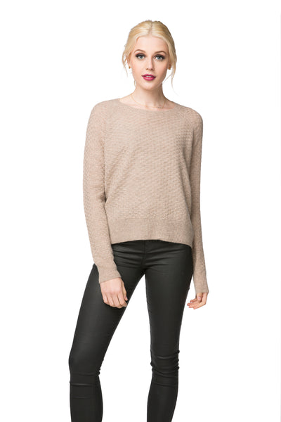 100% Cashmere Basket Weave Crew