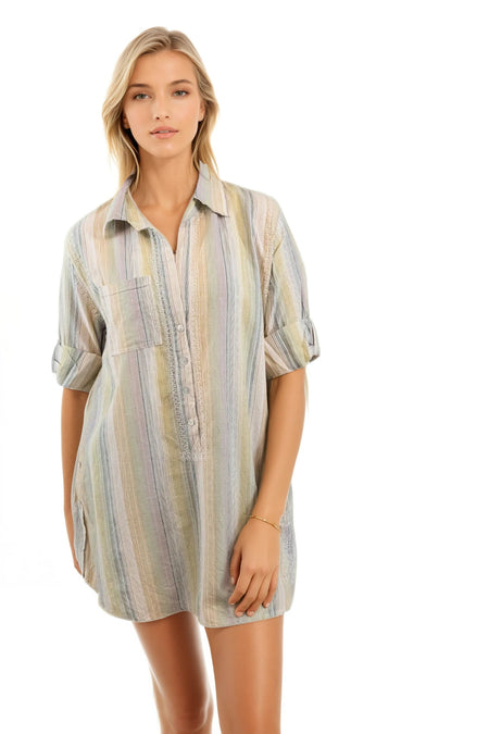 Boyfriend White Cotton Shirt with Nude Embroidery