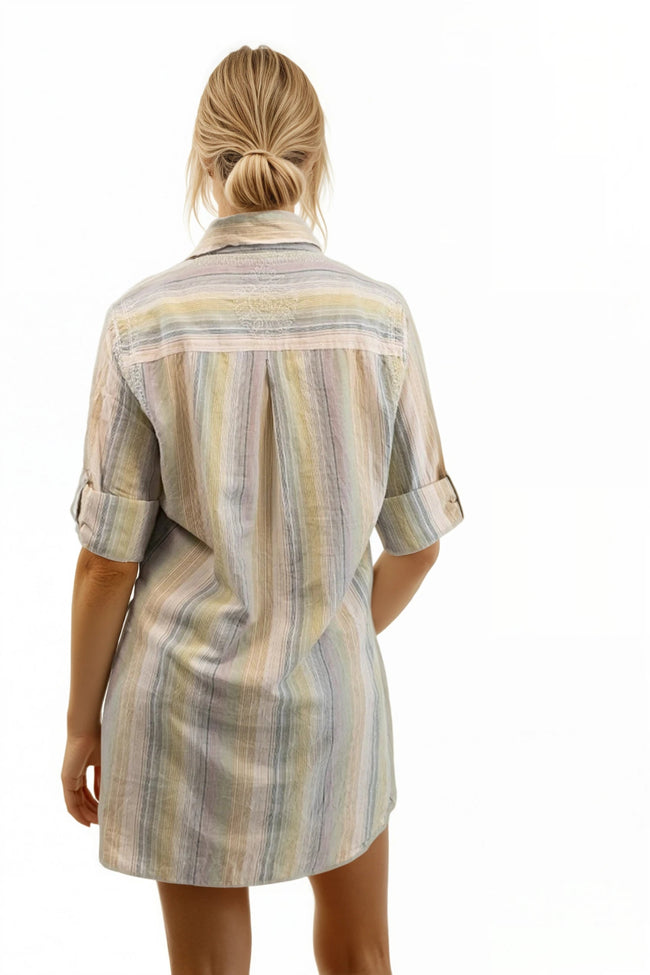 Boyfriend Embroidery Shirt in Cotton Novelty Desert Stripe Fabric