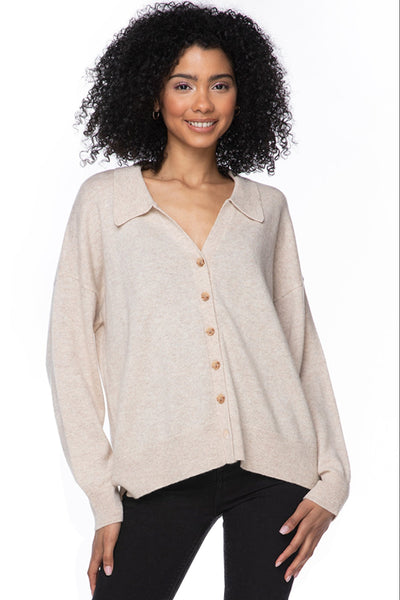 Rose Washable Cashmere Collared Button Front Cardigan sand dollar tan oatmeal