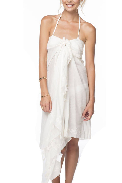 Leaf Dot Embroidery Sarong Wrap Coverup