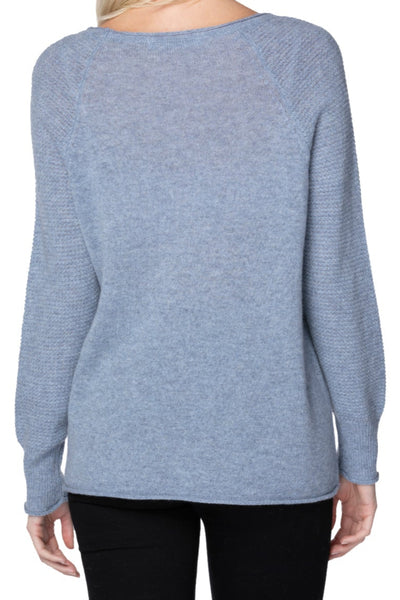 SLTCNCF-Blue Mist Color 100% Cashmere Sweater Thermal Stitch Crewneck back
