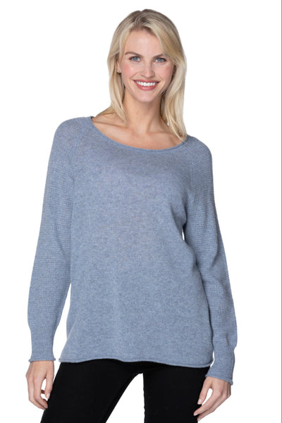 Blue Mist Color 100% Cashmere Sweater Thermal Stitch Crewneck
