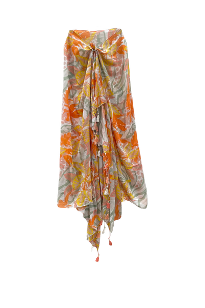 SMV92 Leopard Palm Orange Luxury Print Sarong Multi-Wear Wrap Scarf