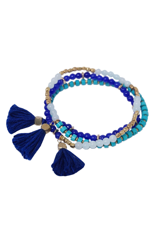 Stretch Beaded Triple Tassel Necklace/Wrap Bracelet