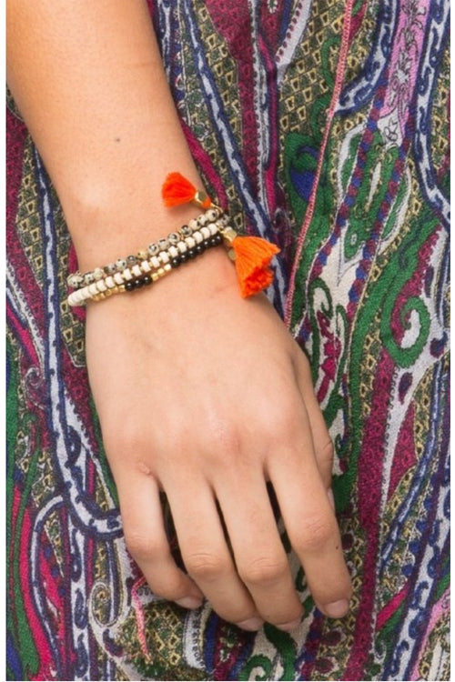 Stretch Beaded Triple Tassel Necklace/Wrap Bracelet