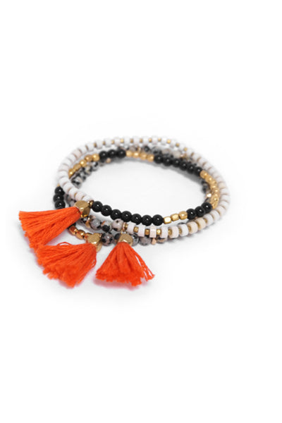 Stretch Beaded Triple Tassel Necklace/Wrap Bracelet