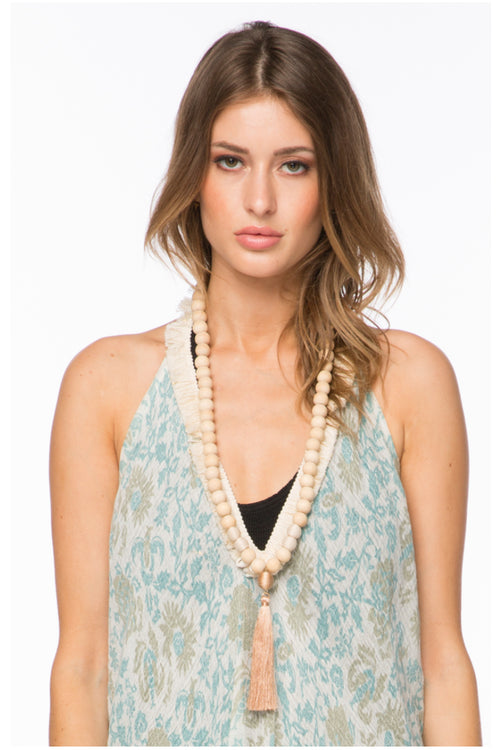 Wooden Beads Tassel Necklace