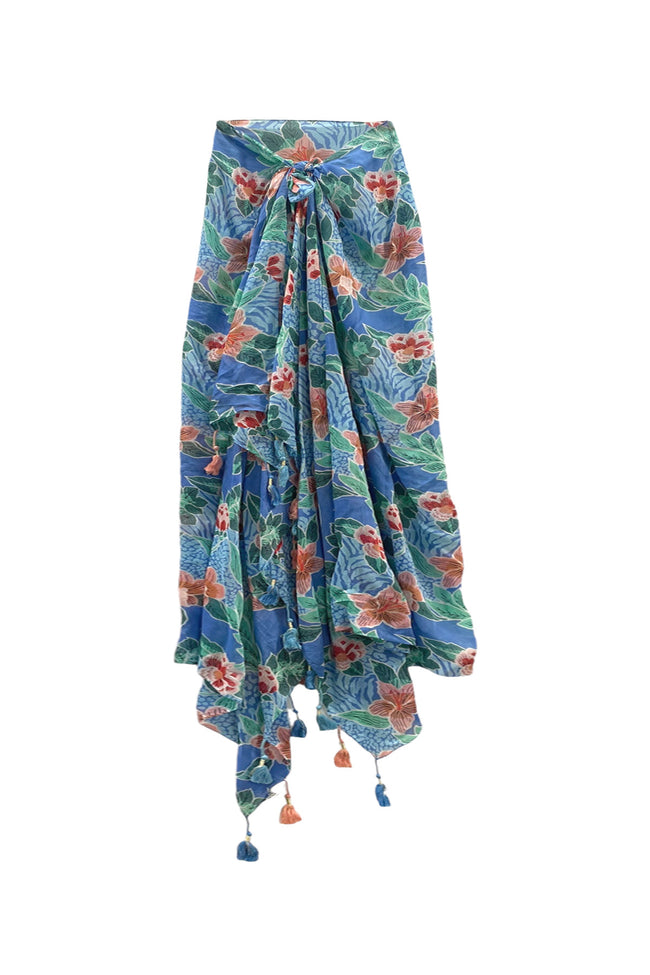 SPSSMV882SPSSMV88 Blue Hibiscus Tropical Print Luxury Fringe Sarong