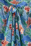 SPSSMV88SPSSMV882SPSSMV88 Blue Hibiscus Tropical Print Luxury Fringe Sarong close up