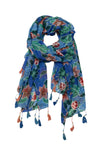 SPSSMV88 Blue Hibiscus Tropical Print Luxury Fringe Scarf