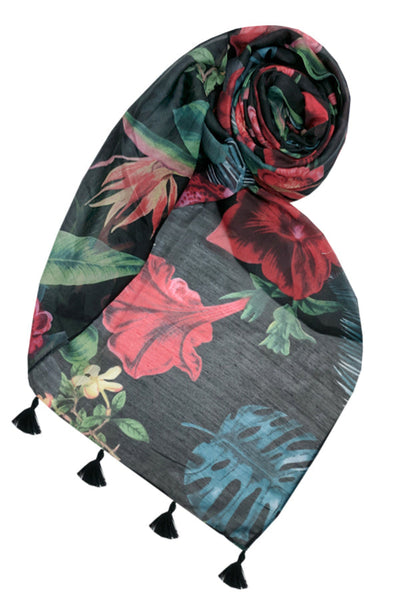 SPSSP67-Black_Hibicus Garden Scarf Swatch