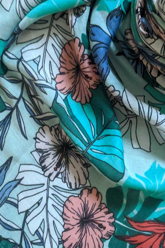 SPSSS149-Multi_pool-to-party-in The Caribbean Blue Tropical Floral Print
