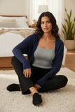 SUBTLE LUXURY CASHMER E, 100% Washable Cashmere Knit Ballerina Throw On Crop Shrug Sweater DARK BLUE