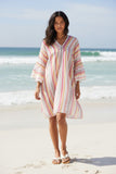 Sahara Stripe Sheer Print Bell Kaftan Coverup