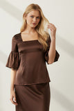 Almost Vintage Smocked Square Neck Silk Satin Top