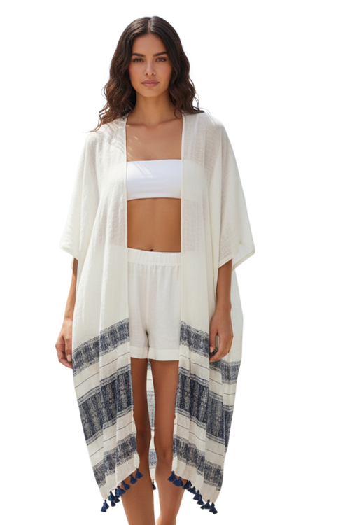 Sandy Bliss Hand Loomed Cotton Linen Coverup Kimono novelty fabric coverup 