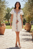 Santa Maria Bright Color Embroidery Cotton Double Gauze Resort Dress white with tassel bright colors