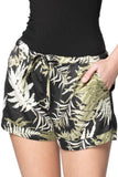 Sasha Drawstring Lounge Shorts in Floral, Fern & Tropical Prints black fern