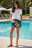 Sasha Drawstring Lounge Shorts in Floral, Fern & Tropical Prints navy soft bouquet