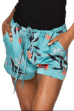 Sasha Drawstring Lounge Shorts in Floral, Fern & Tropical Prints summer blossom aqua blue