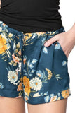 Sasha Drawstring Lounge Shorts in Floral, Navy Soft Bouquet
