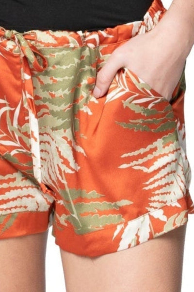 Sasha Drawstring Lounge Shorts in Floral, orange tangerine bold fern