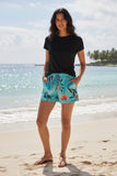 Sasha Drawstring Lounge Shorts in summer blossom teal