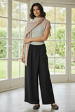 Satin Wrap-Front Elastic Waist Palazzo Pants black 2