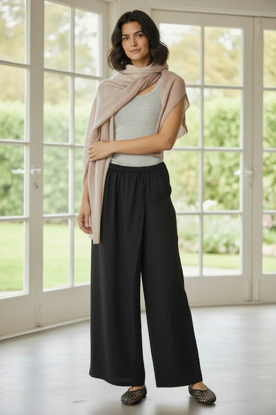 Satin Wrap-Front Elastic Waist Palazzo Pants black 2