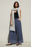 Satin Wrap-Front Elastic Waist Palazzo Pants denim blue print