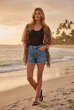 Enchanting Sheer Silky Print Crop Kimono Coverup