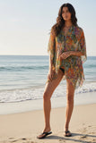 Enchanting Sheer Silky Print Crop Kimono Coverup
